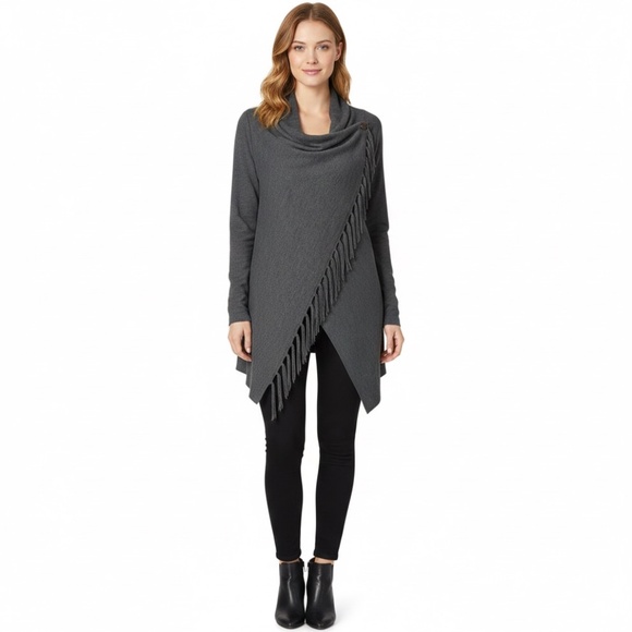 REPEAT EASY KNIT 100% Merino Wool Wrap Fringed Long Sleeve Cardigan Sz XL - Picture 1 of 10